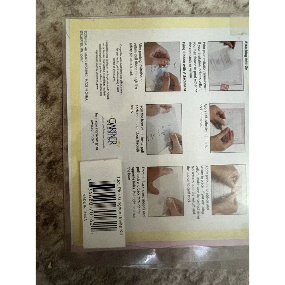 Gartner Baby Announcement Kit Pink Set of 10 Pink Gingham Print Your Own